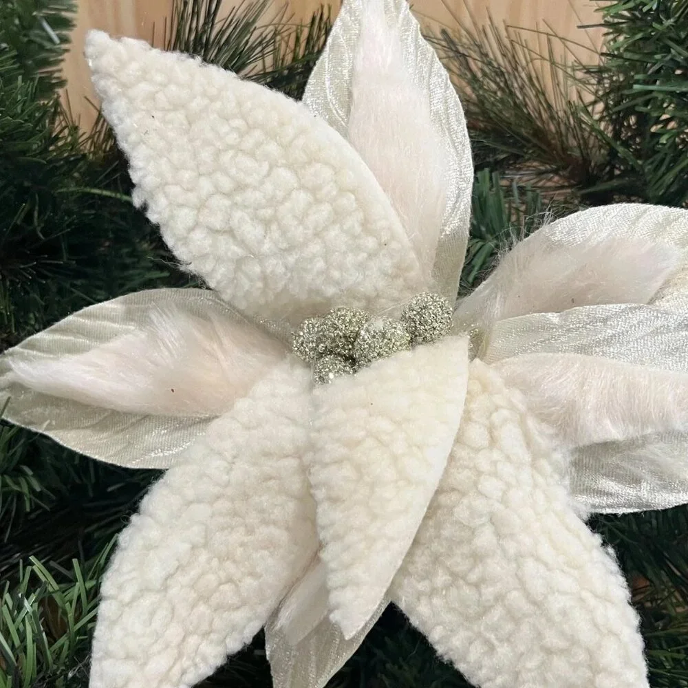 Woolly/Fur Poinsettia Stem Christmas Tree Trimming Decor Craft Supplies